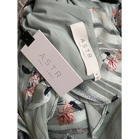 ASTR the label Women's Josie One Cold Shoulder Ruffle Floral Satin Wrap Dress - Picture 3 of 11